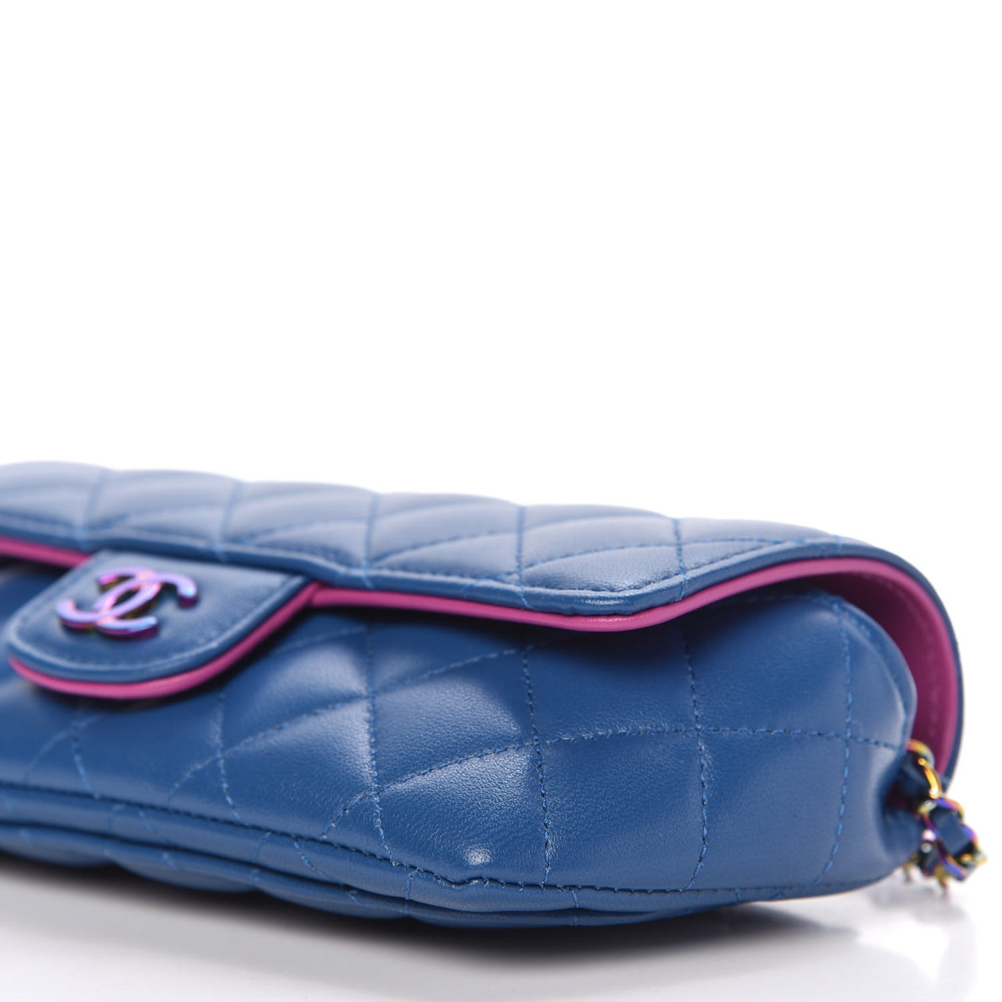 Lambskin Quilted Glasses Case With Chain Blue Purple