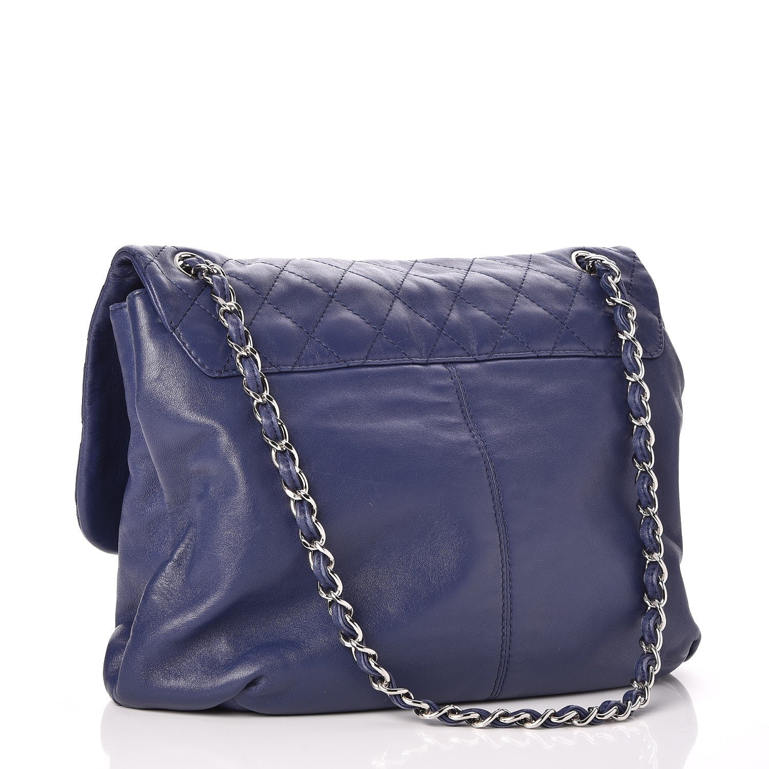 Chanel Shiny Lambskin Quilted Large Trianon Messenger Flap Blue 3 of 8
