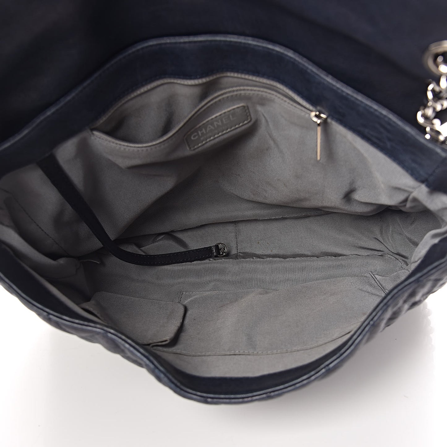 Washed Lambskin Quilted Chain Around Maxi Flap Dark Navy Blue