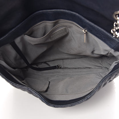 Chanel Washed Lambskin Quilted Chain Around Maxi Flap Dark Navy Blue 7 of 11