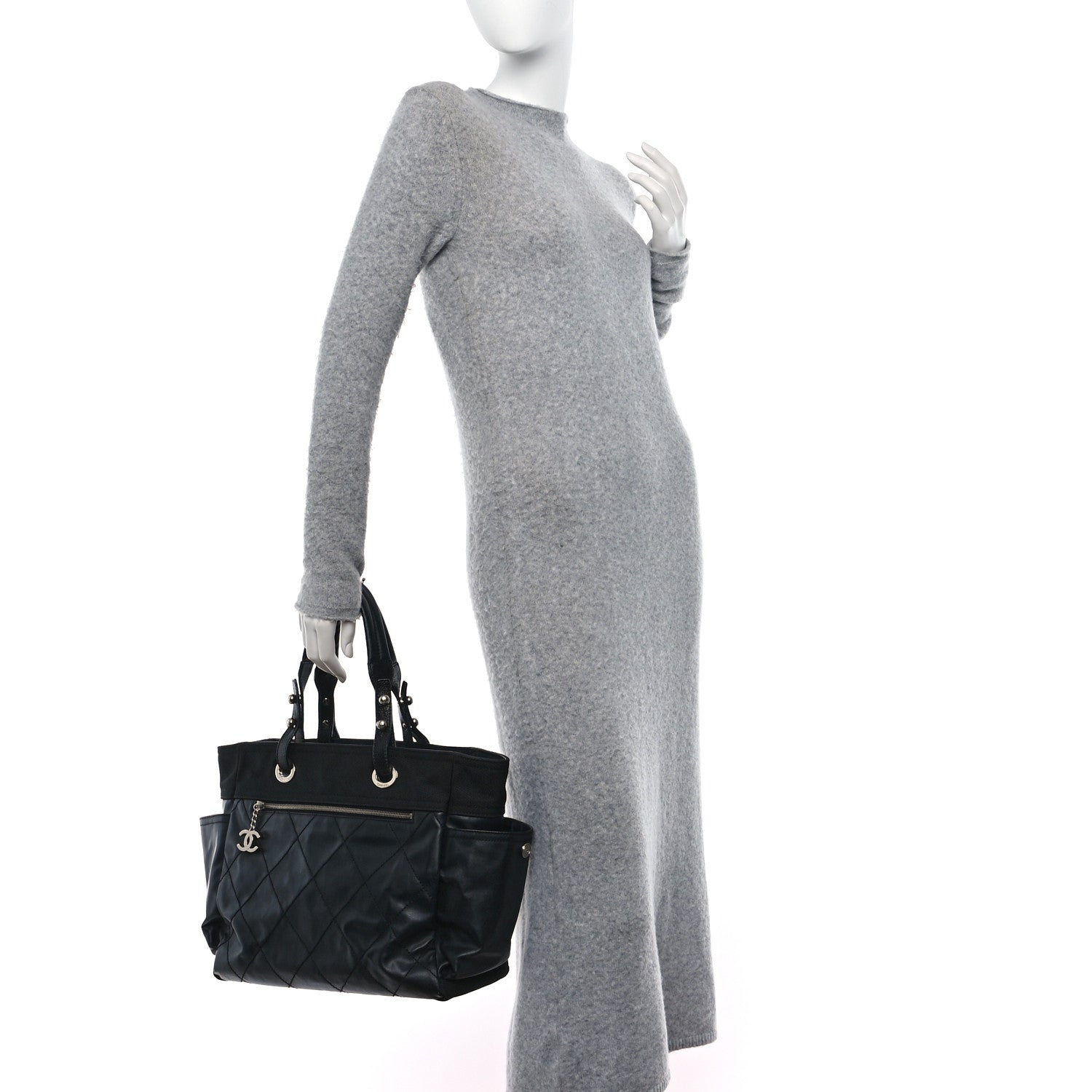 Chanel Coated Canvas Quilted Large Paris Biarritz Tote Black 2 of 16