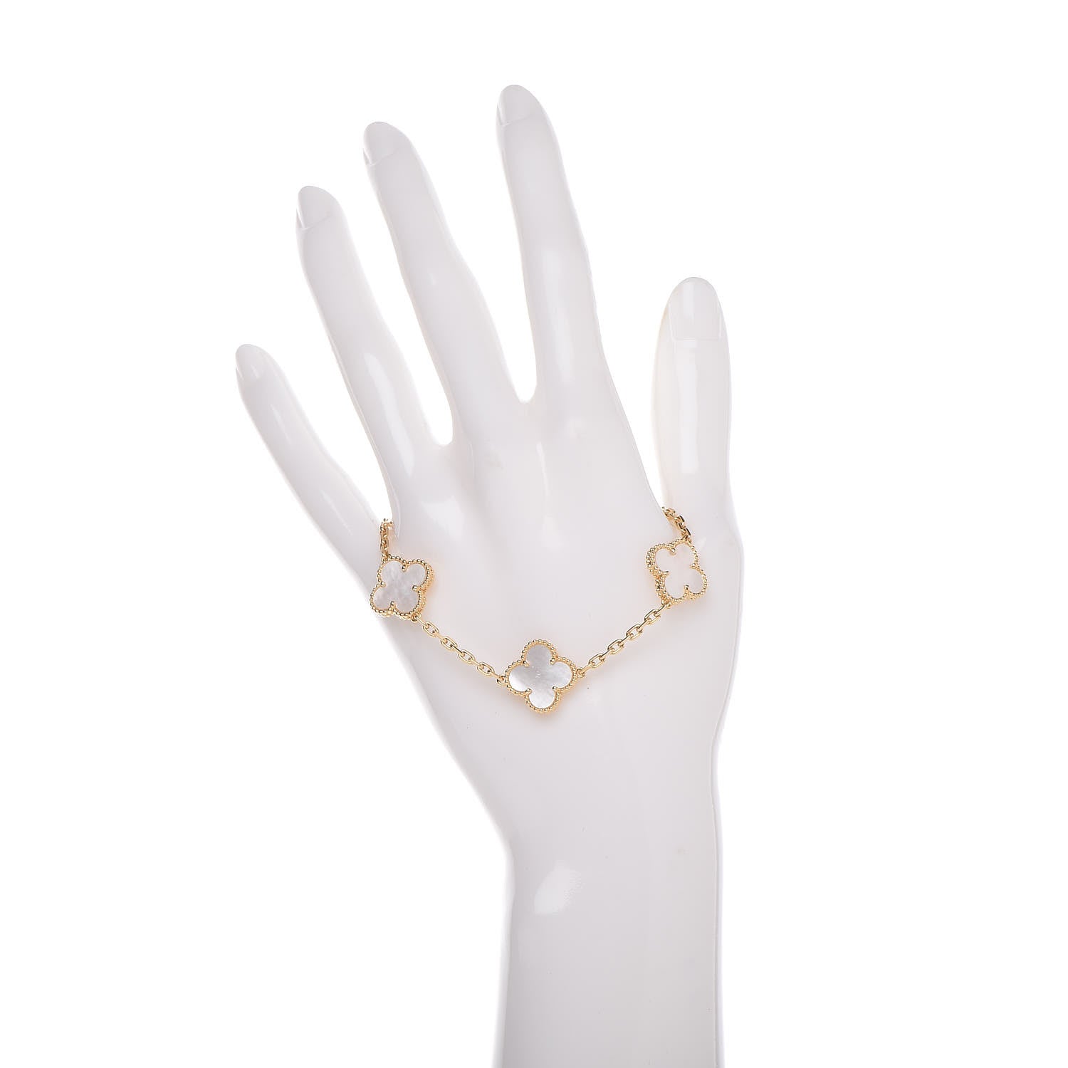 Van Cleef & Arpels 18K Yellow Gold Mother of Pearl 5 Motifs Vintage Alhambra Bracelet 2 of 6