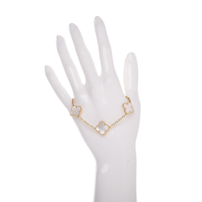 Van Cleef & Arpels 18K Yellow Gold Mother of Pearl 5 Motifs Vintage Alhambra Bracelet 2 of 6