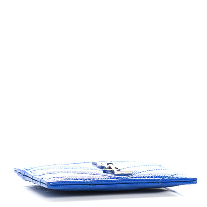 Saint Laurent Patent Grain De Poudre Matelasse Monogram Credit Card Case Blue Majorelle 4 of 7