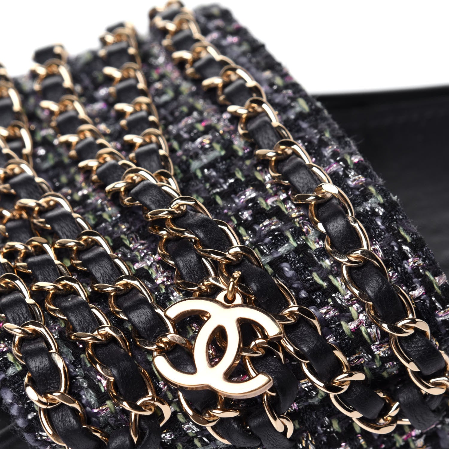 Chanel Tweed Lambskin Chain Flat Sandals 39 Black Multicolor 11 of 11