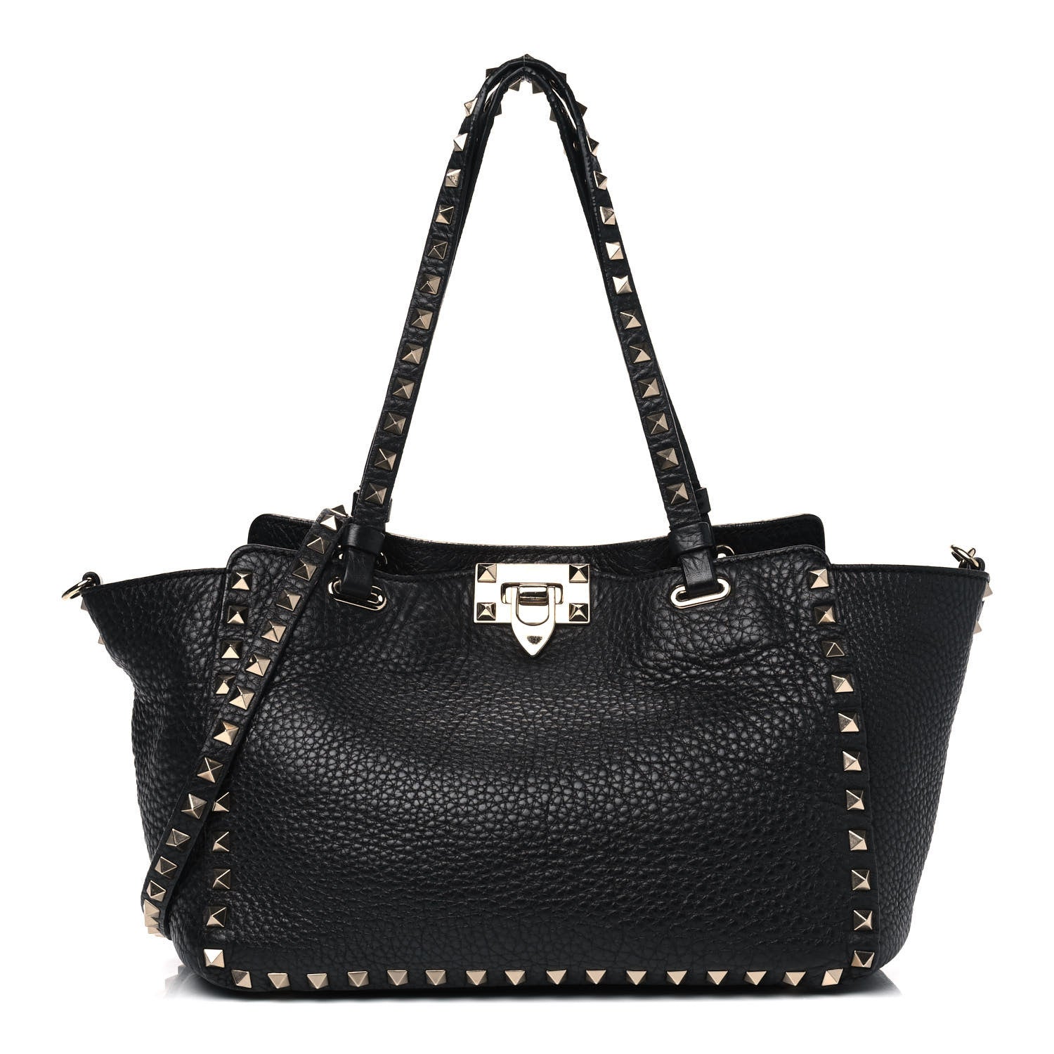 Valentino Garavani Grained Calfskin Small Rockstud Tote Black 1 of 5