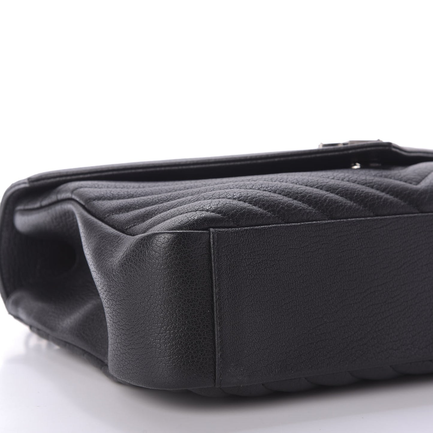 Sheepskin Matelasse Chevron Monogram Monochrome Large College Satchel Black