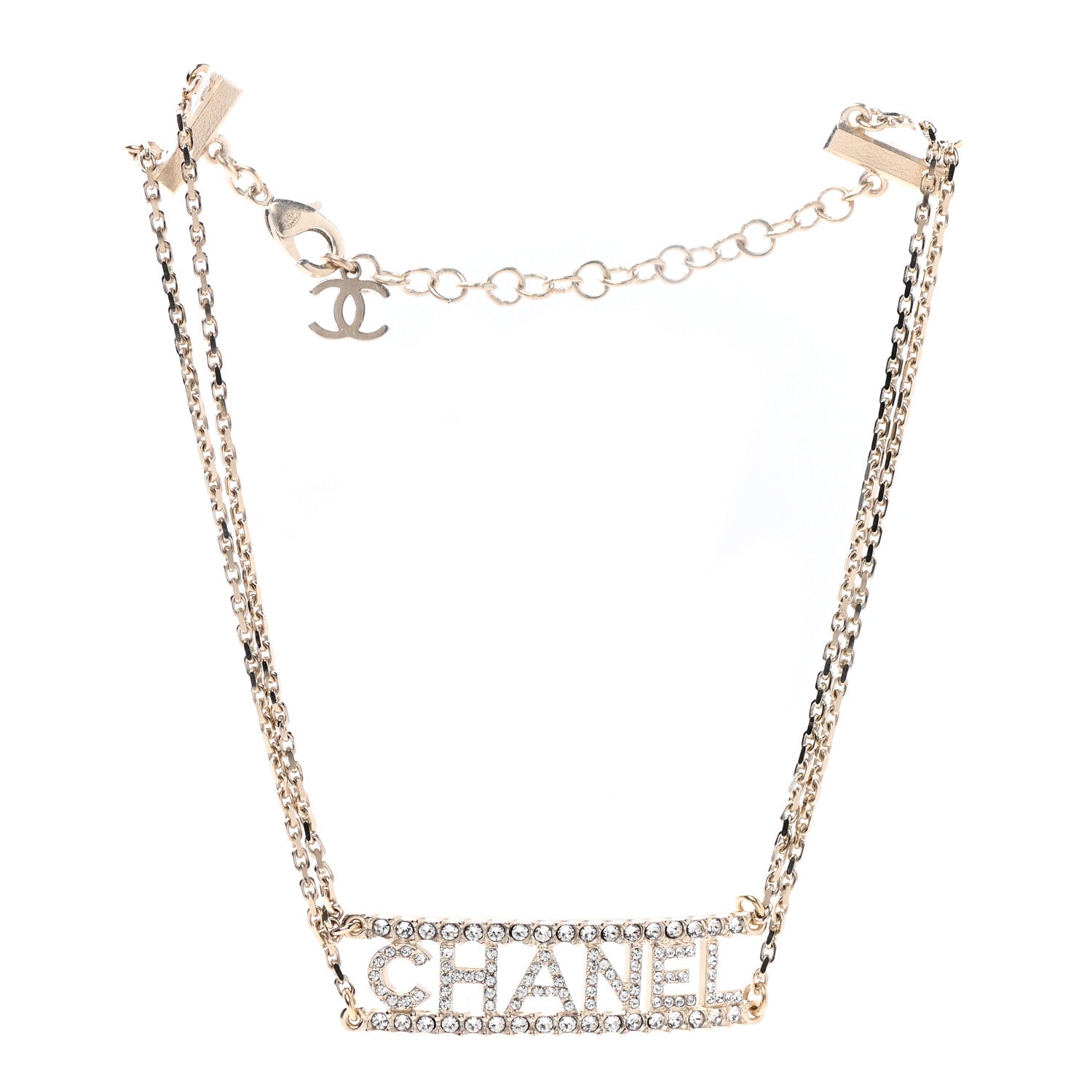 Chanel Metal Crystal Logo Choker Necklace Gold 3 of 7