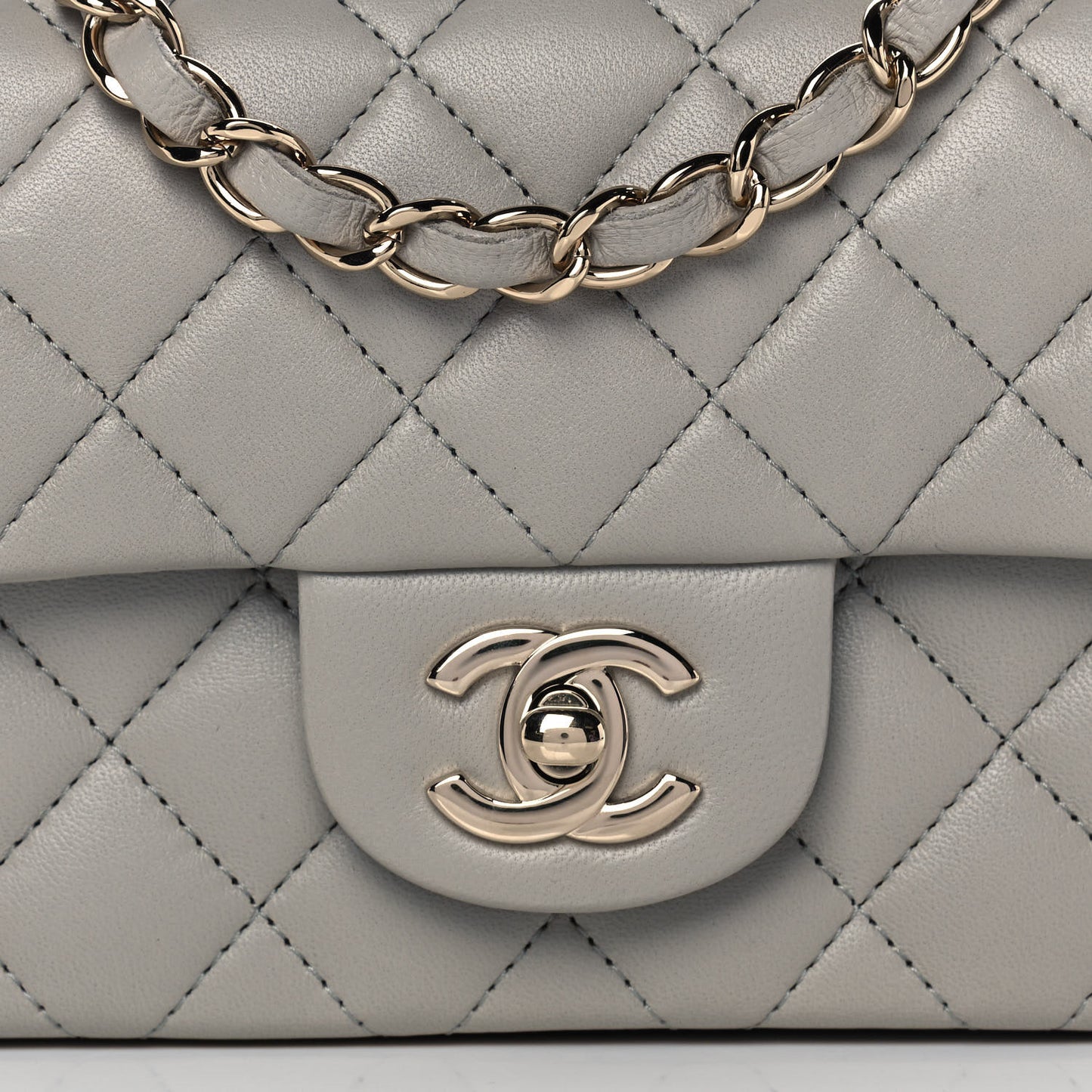 Lambskin Quilted Mini Rectangular Flap Grey