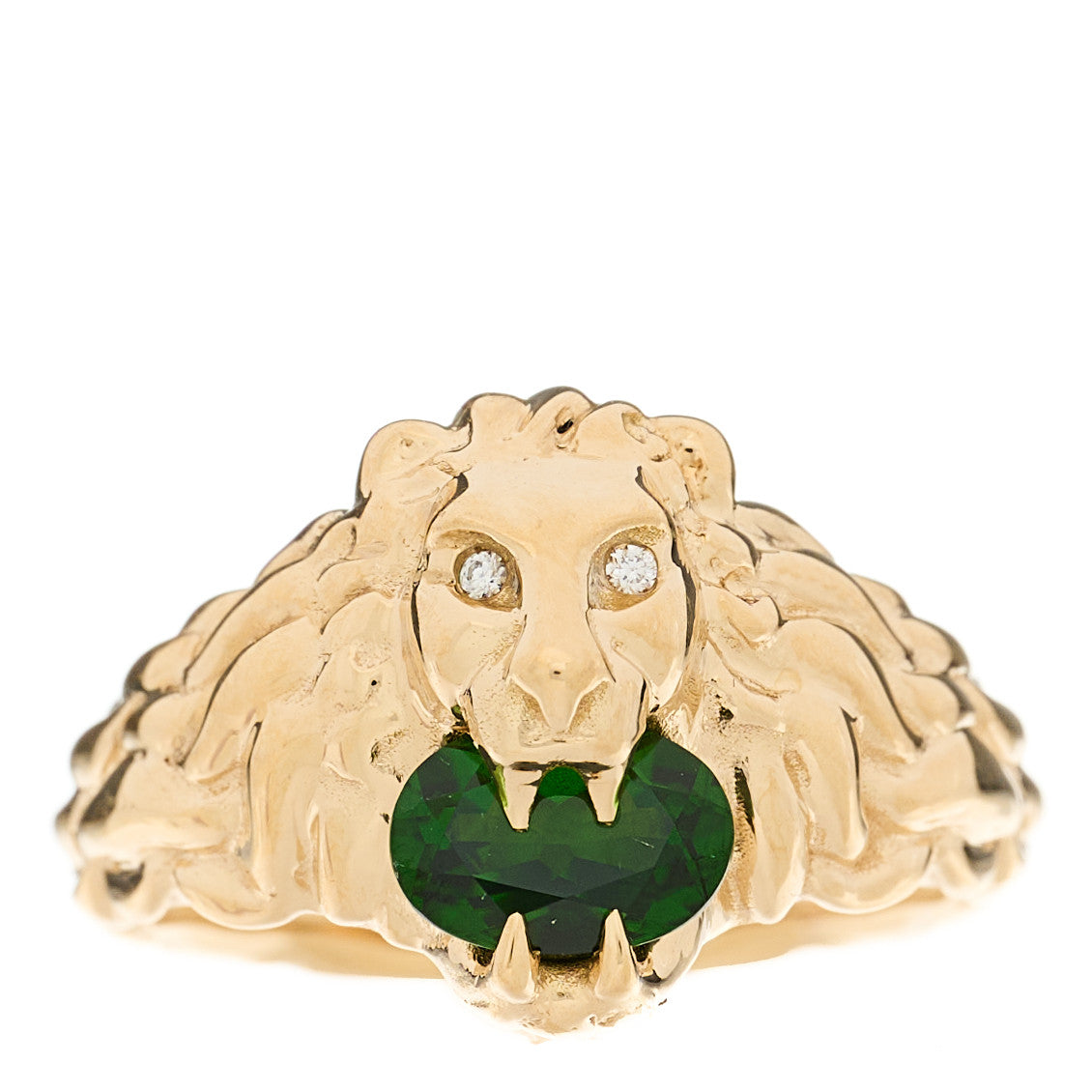 Gucci 18K Yellow Gold Diamond Chrome Diopside Lion Head Ring 53 6.25 1 of 6