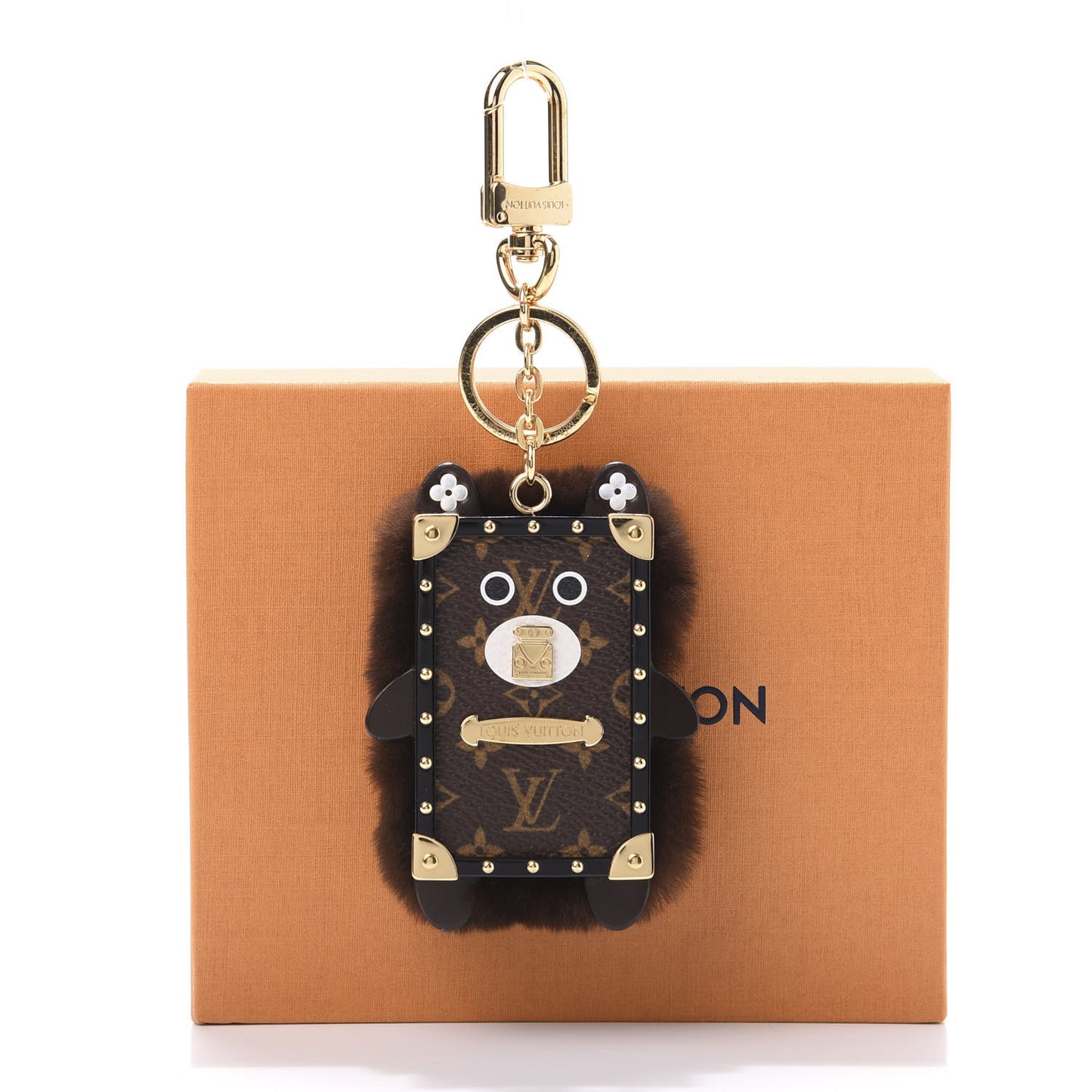 Wild Fur Monogram Eye-Trunk Bear Bag Charm