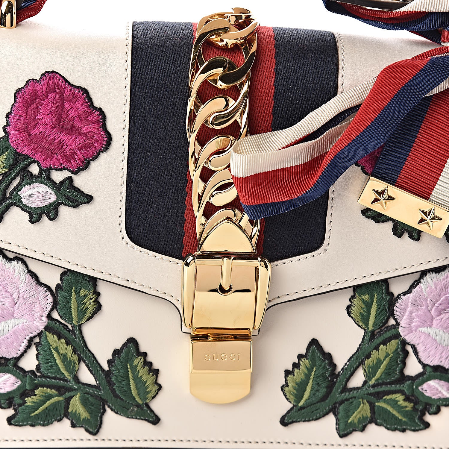 Gucci Calfskin Embroidered Small Sylvie Shoulder Bag White 8 of 10