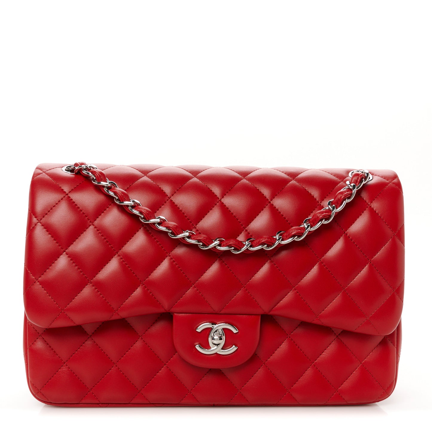 Lambskin Quilted Jumbo Double Flap Red