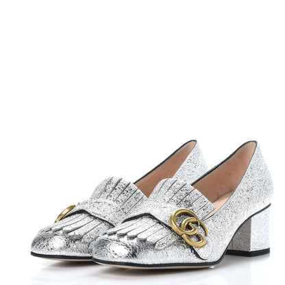 Gucci Galassia GG Marmont Fringe 50mm Loafer Pumps 36.5 Argento 3 of 11