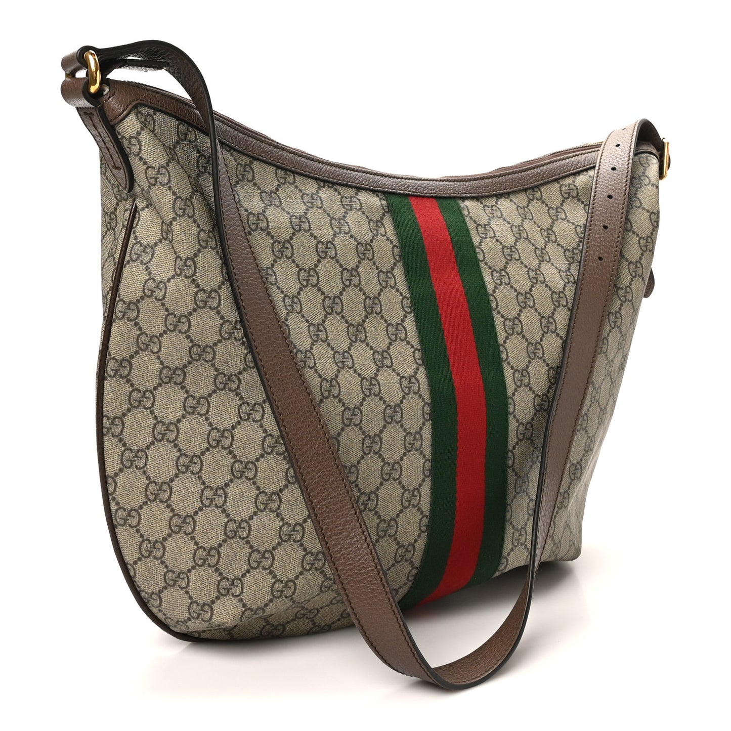 GG Supreme Monogram Web Ophidia Half Moon Hobo Brown