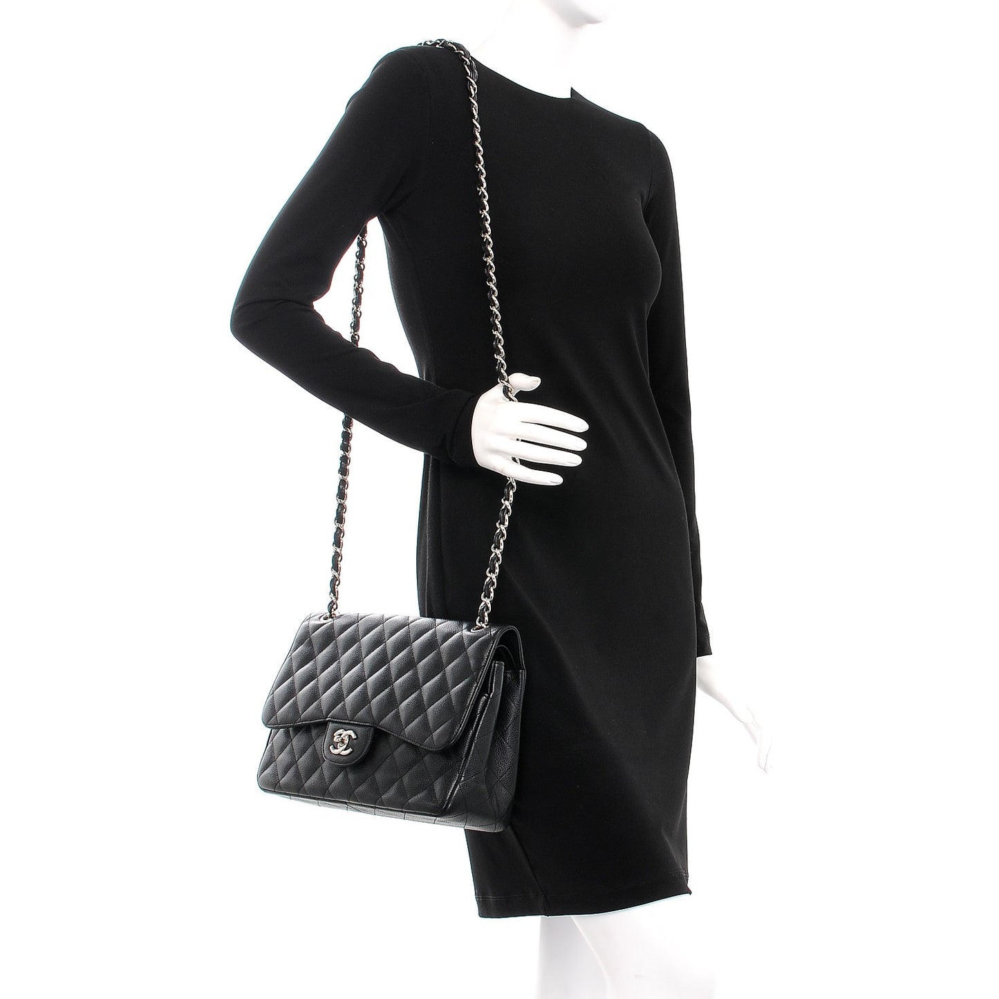 Caviar Quilted Jumbo Double Flap Black