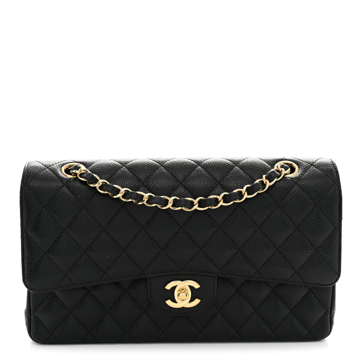 Caviar Quilted Medium Double Flap Black