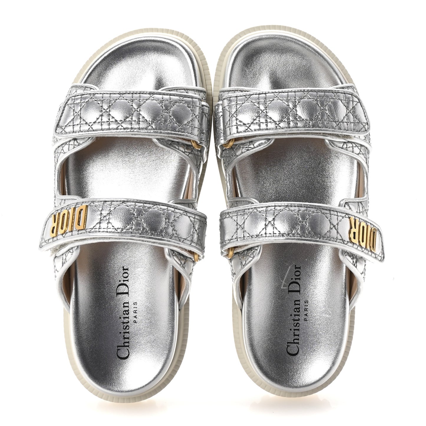Laminated Sheepskin Cannage Dior Or Dioract Slide Sandals 37.5 Steel