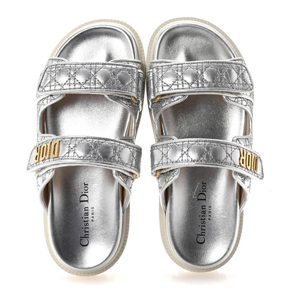 Christian Dior Laminated Sheepskin Cannage Dior Or Dioract Slide Sandals 37.5 Steel 2 of 10