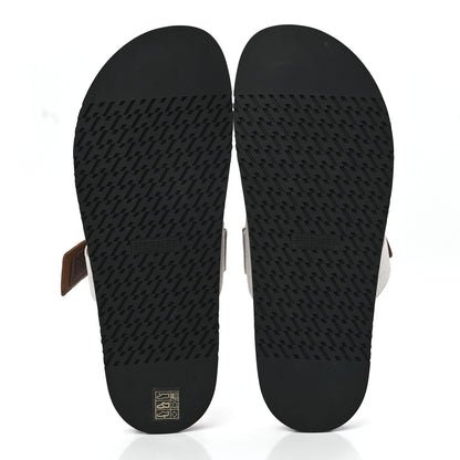 Hermes Toile De Coton Veau Lisse Mens Chypre Sandals 45 Prunoir Naturel 5 of 9