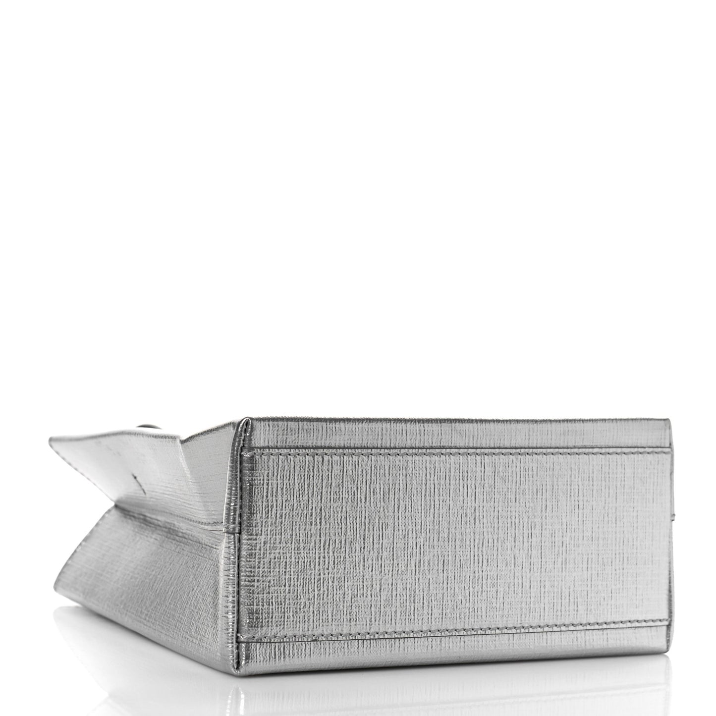 Metallic Squared Calfskin Logo North South Shopper Tote XXS Silver