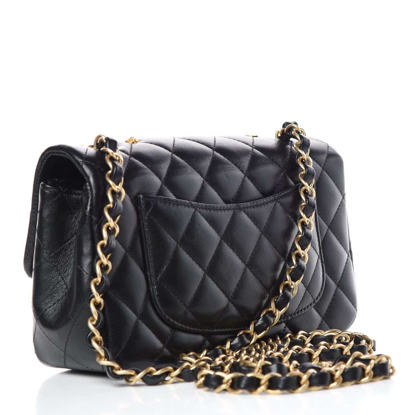 Lambskin Quilted Studded Mini Rectangular Flap Black