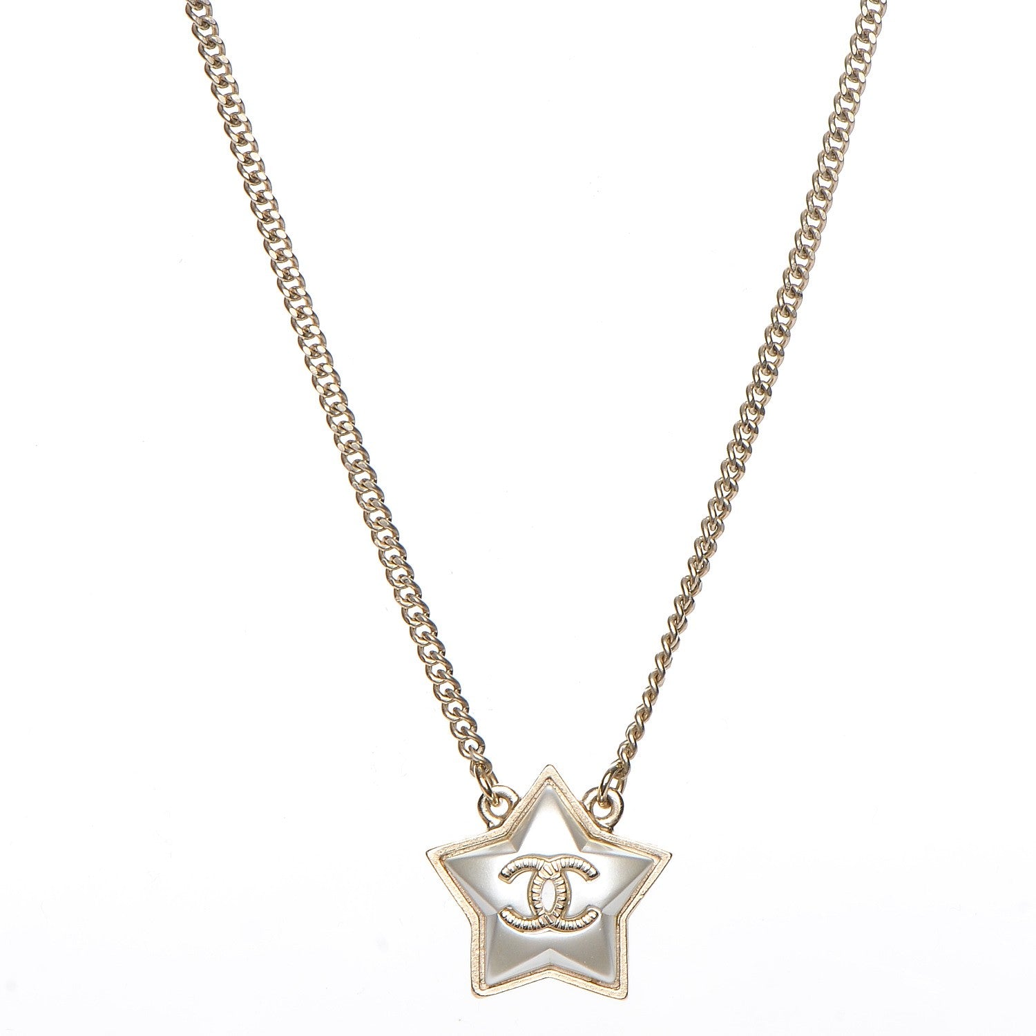 Chanel Metal Resin Star CC Necklace Silver Gold 1 of 7