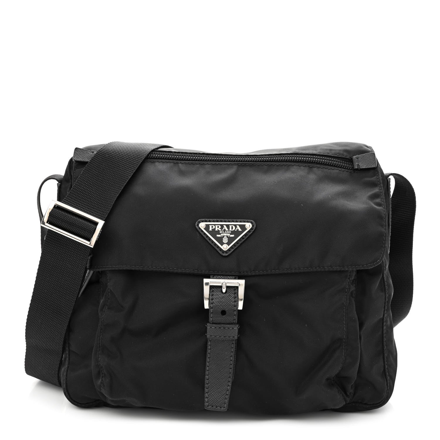 Prada Tessuto Nylon Saffiano Small Vela Messenger Black 1 of 14