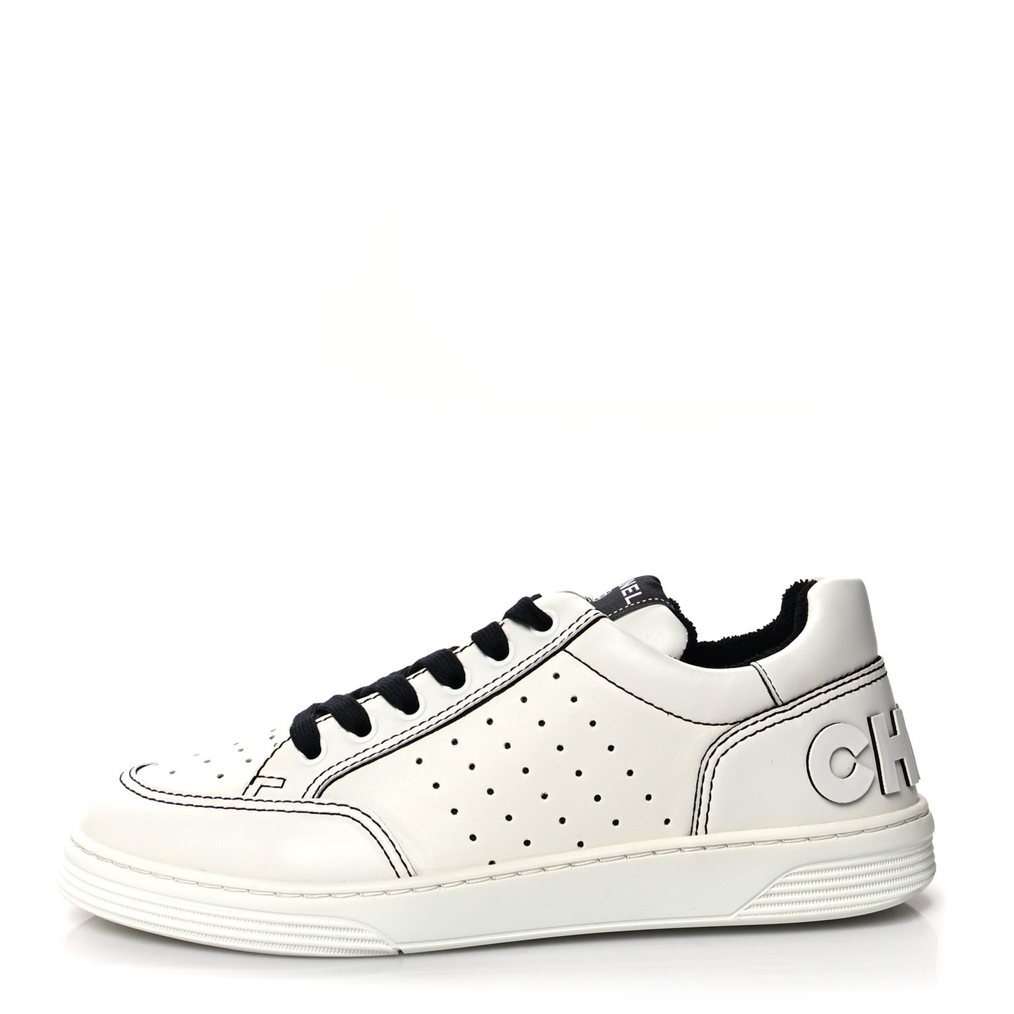 Calfskin Womens Logo Sneakers 39.5 White Black