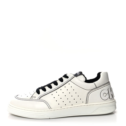 Chanel Calfskin Womens Logo Sneakers 39.5 White Black 1 of 8
