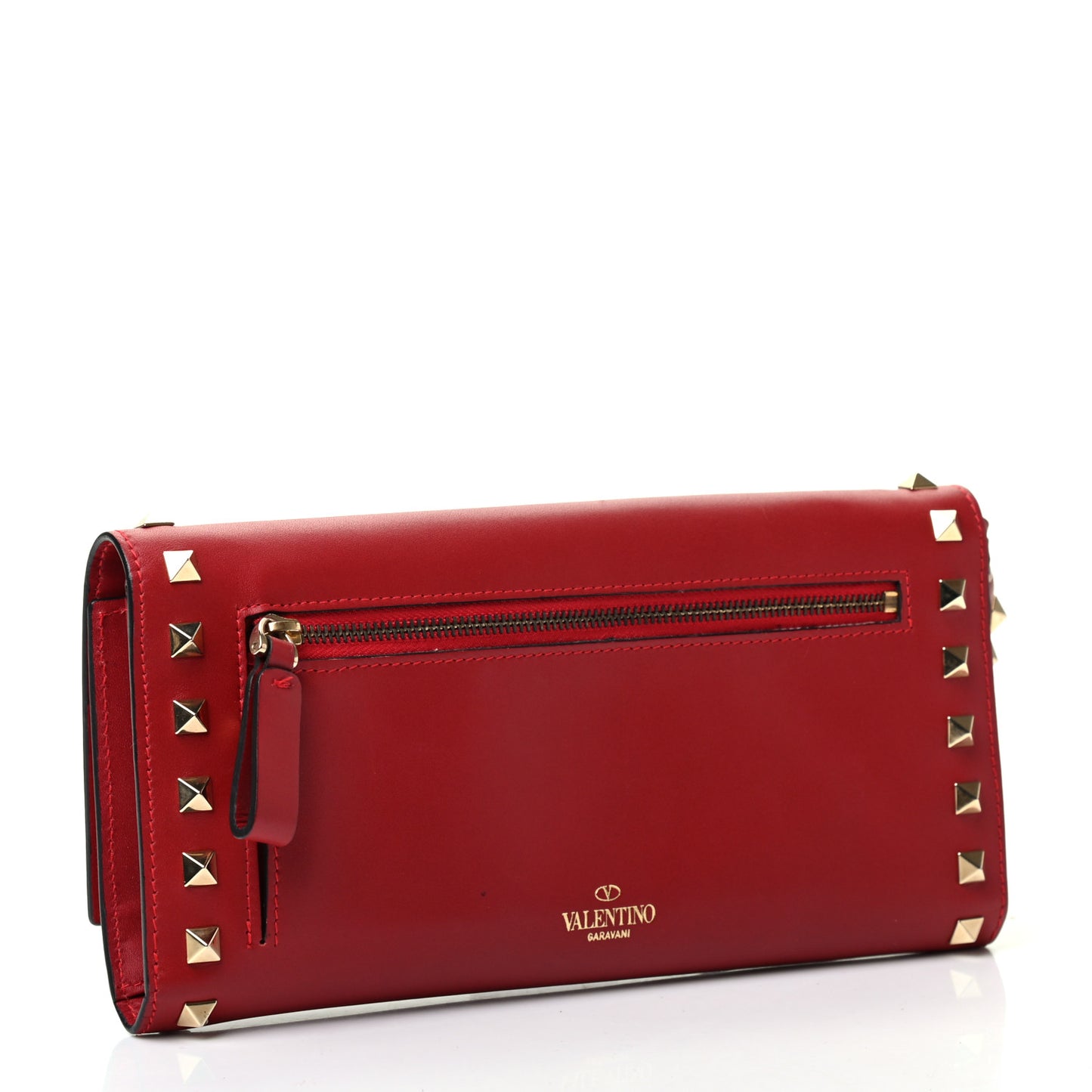 Calfskin Rockstud Wristlet Wallet Rosso Valentino