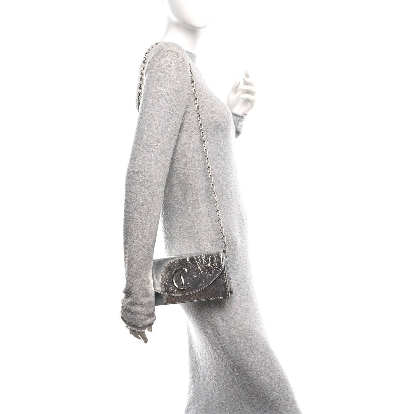 Metallic Textured Calfskin Loubi54 Crossbody Clutch Silver