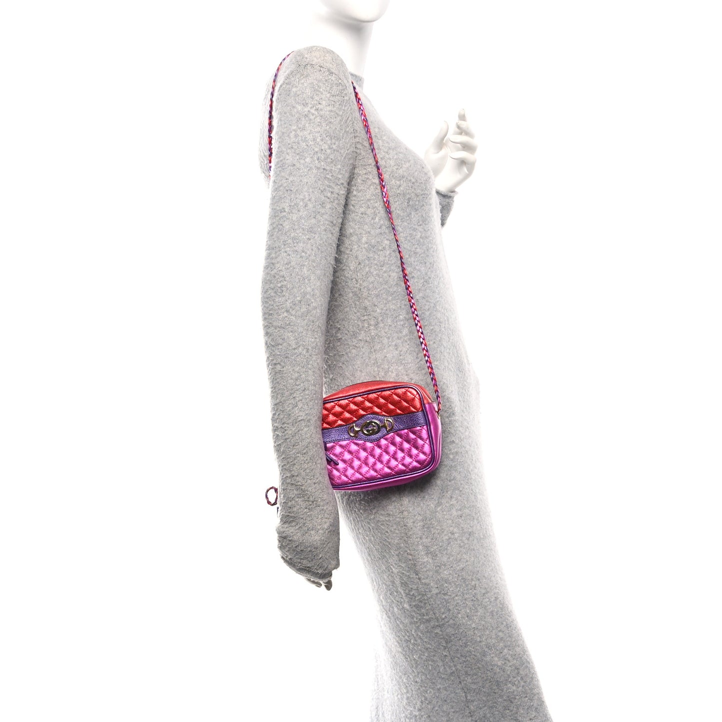 Laminated Nappa Trapuntata Mini Zumi Shoulder Bag Rosso Fuxia Bizantin