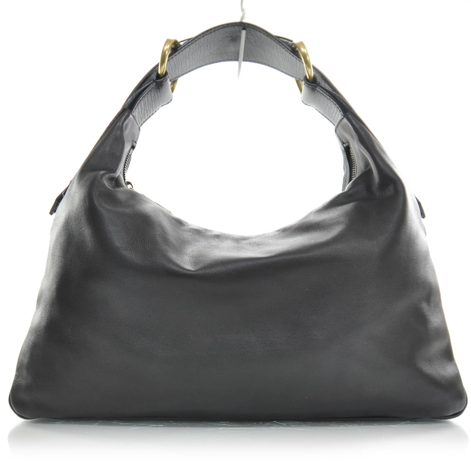 Gucci Leather Medium Horsebit Chain Hobo Black 1 of 8