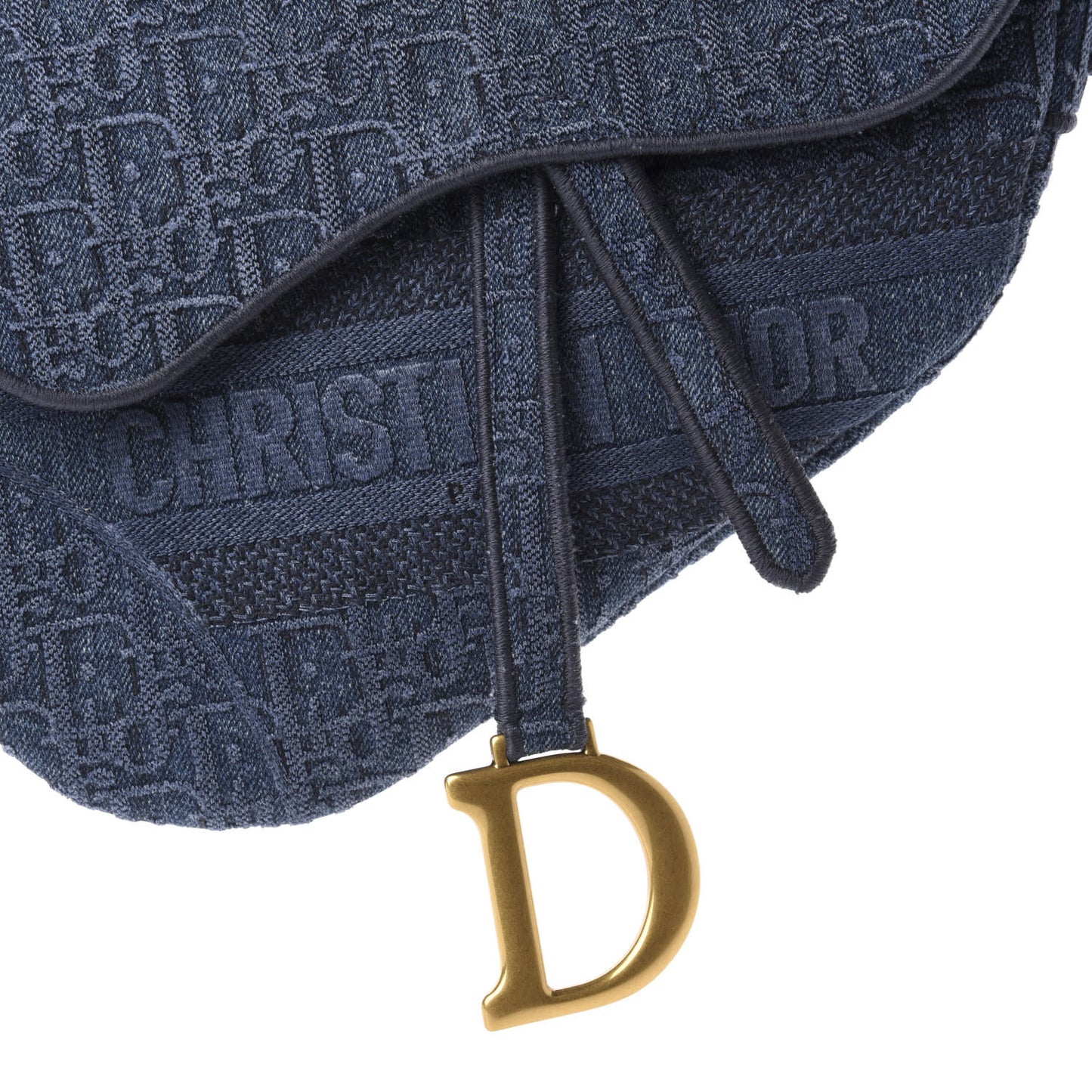 Oblique Embroidered Saddle Bag Denim Blue