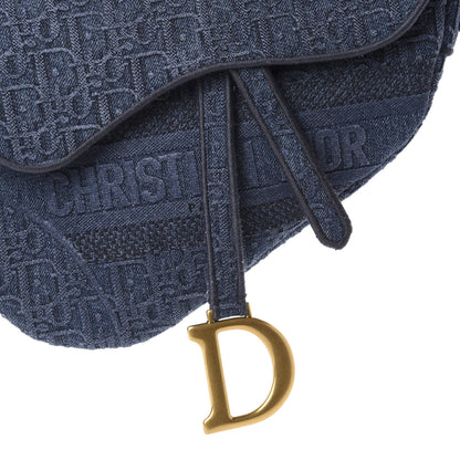 Christian Dior Oblique Embroidered Saddle Bag Denim Blue 11 of 12