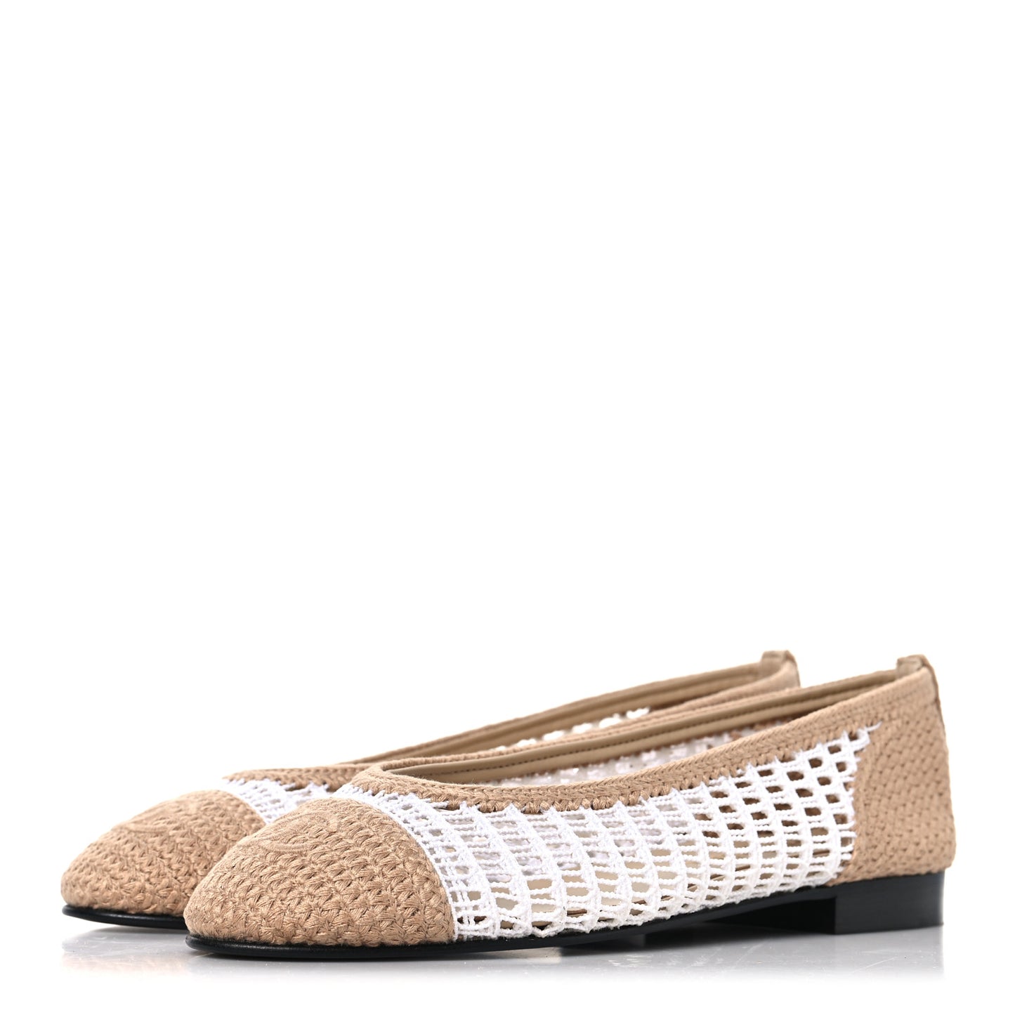Raffia Cap Toe Ballerina Flats 37 White Beige