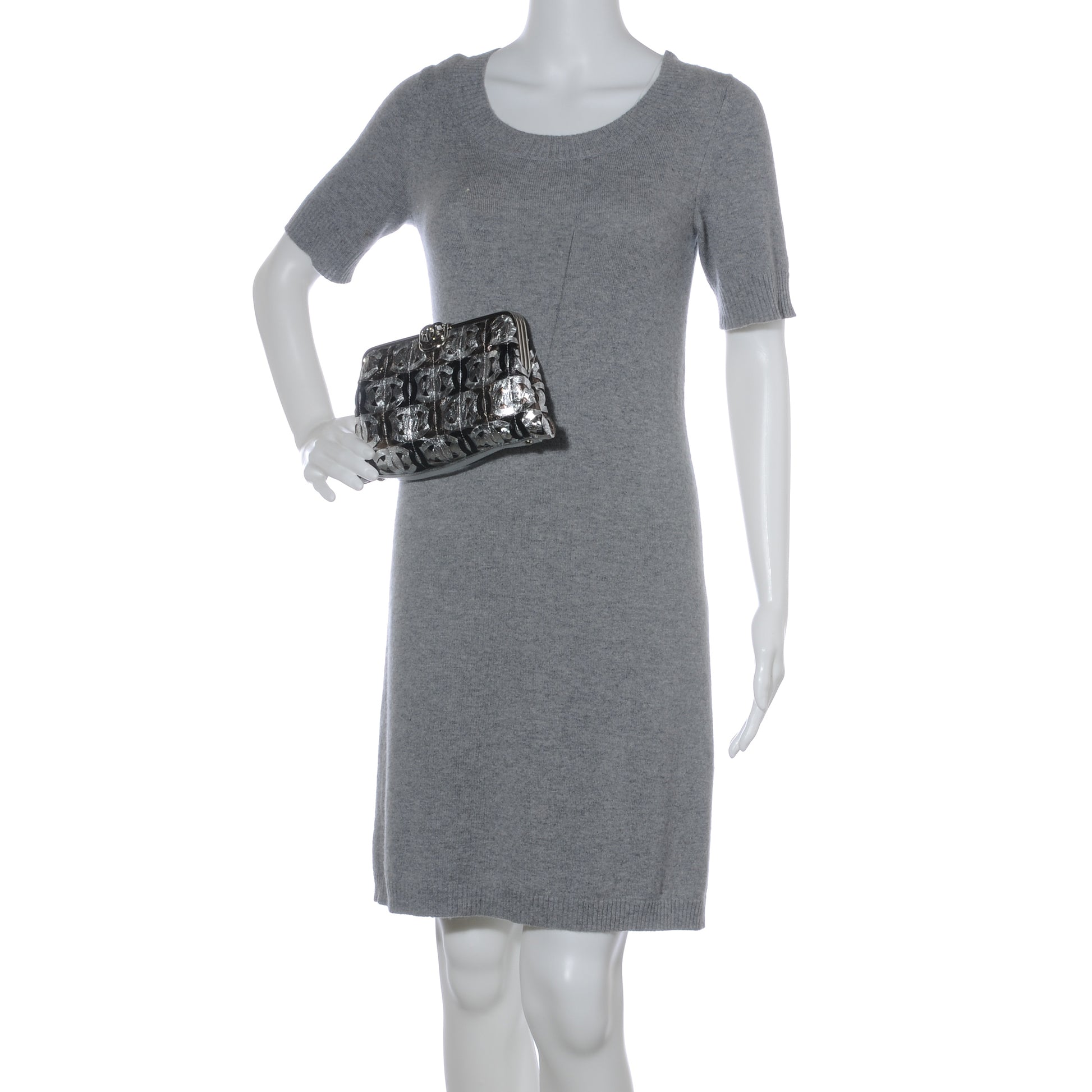 Chanel Calfskin Crackled CC Mix Frame Clutch Gold Silver 2 of 7