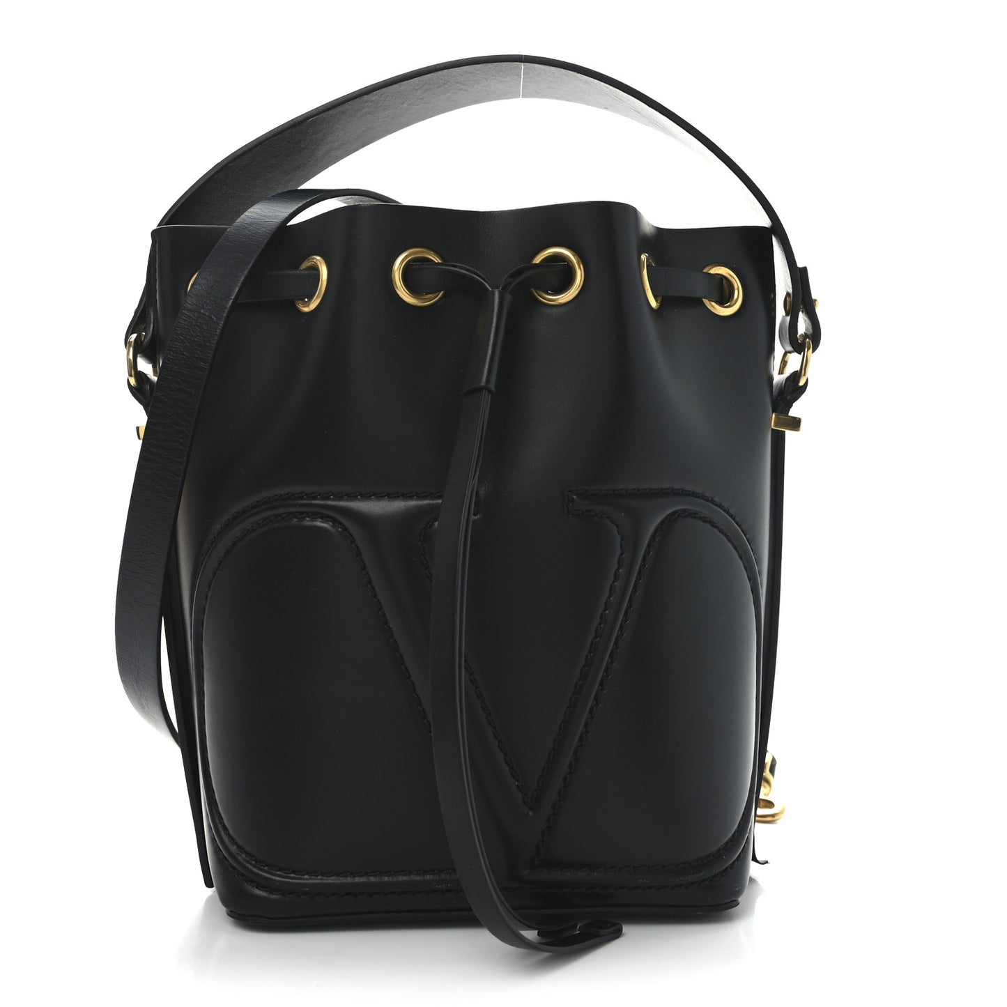 Calfskin Vlogo Walk Bucket Bag Black
