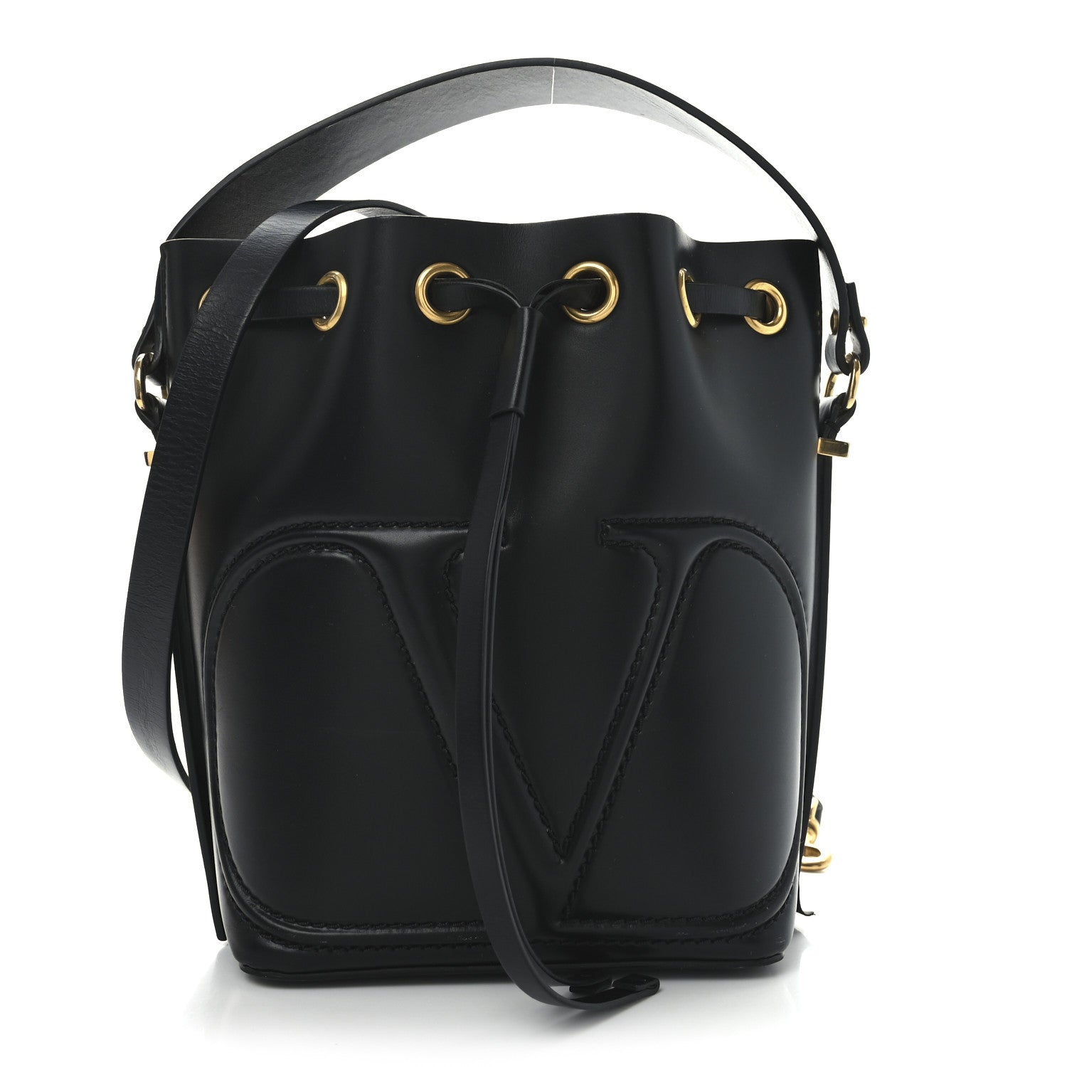 Valentino Garavani Calfskin Vlogo Walk Bucket Bag Black 7 of 9