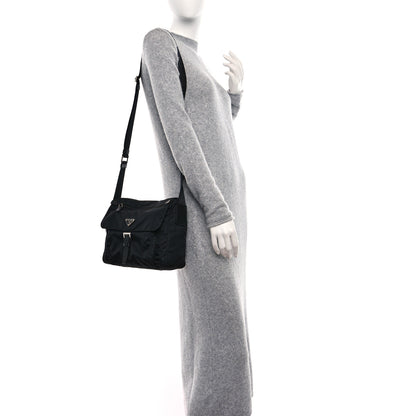 Prada Nylon Vela Saffiano Single Buckle Messenger Shoulder Bag Black 2 of 10