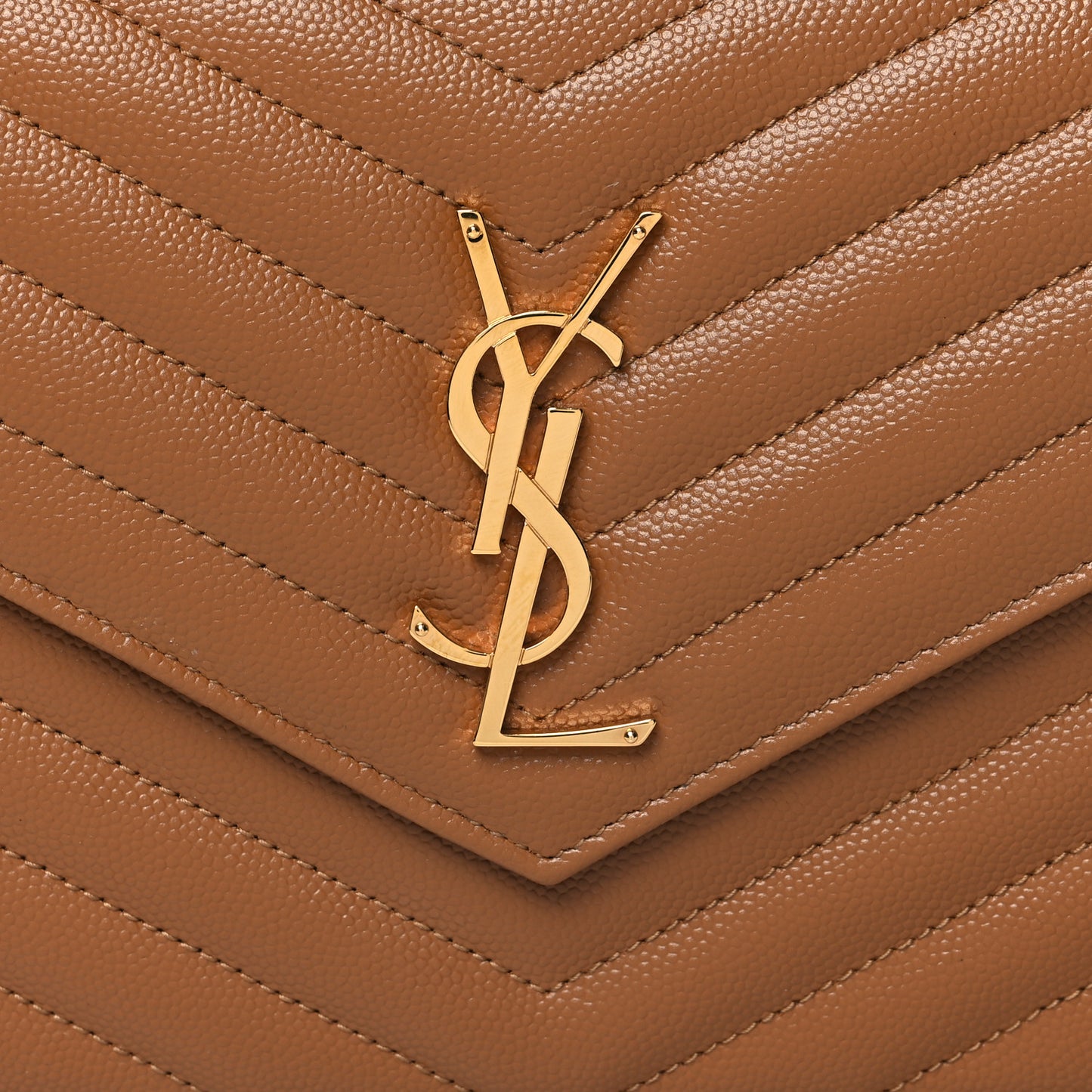 Grain De Poudre Matelasse Chevron Monogram Chain Wallet Natural Dark