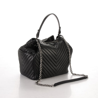 Chanel Deerskin Chevron Large CC Chain Bucket Drawstring Bag Black 3 of 7