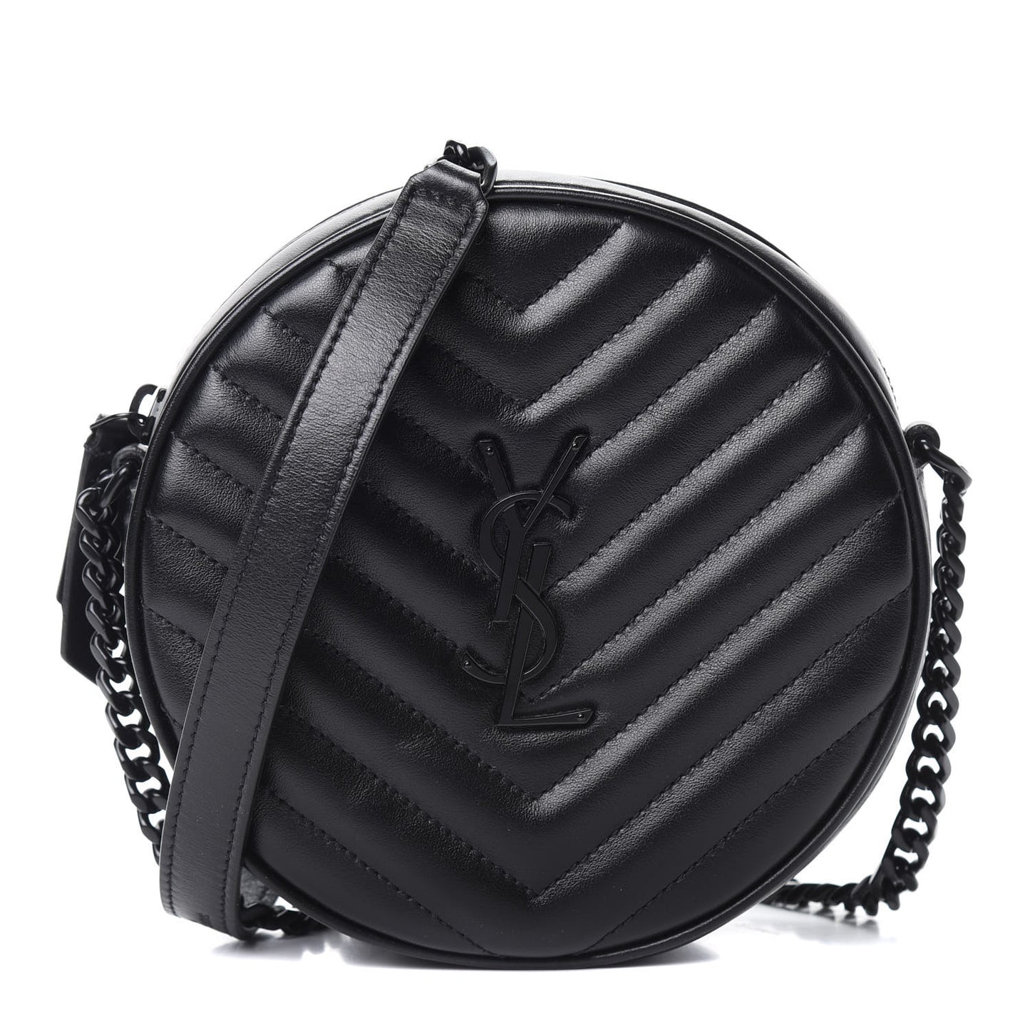Calfskin Matelasse Chevron Round Vinyle Camera Bag Black