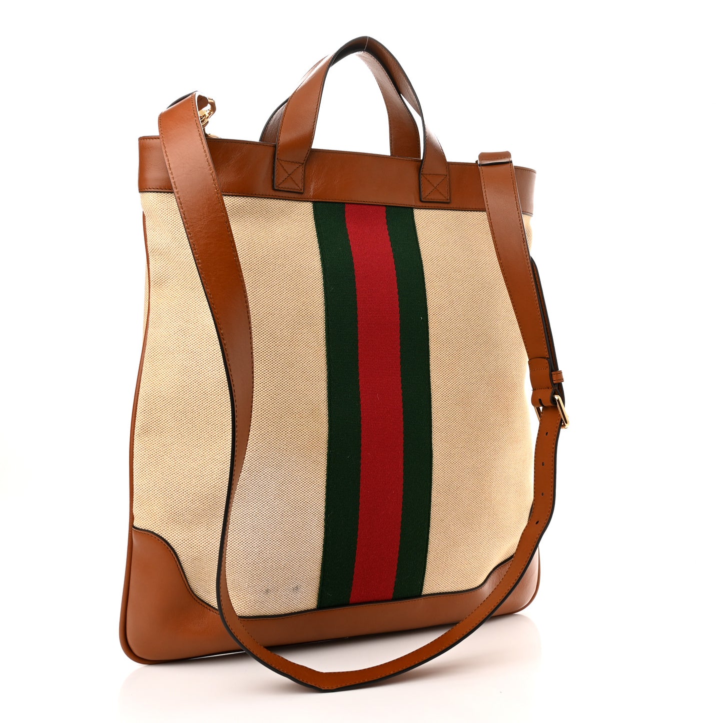 Vintage Canvas Calfskin Web Flat Tote Sand Light Cuir