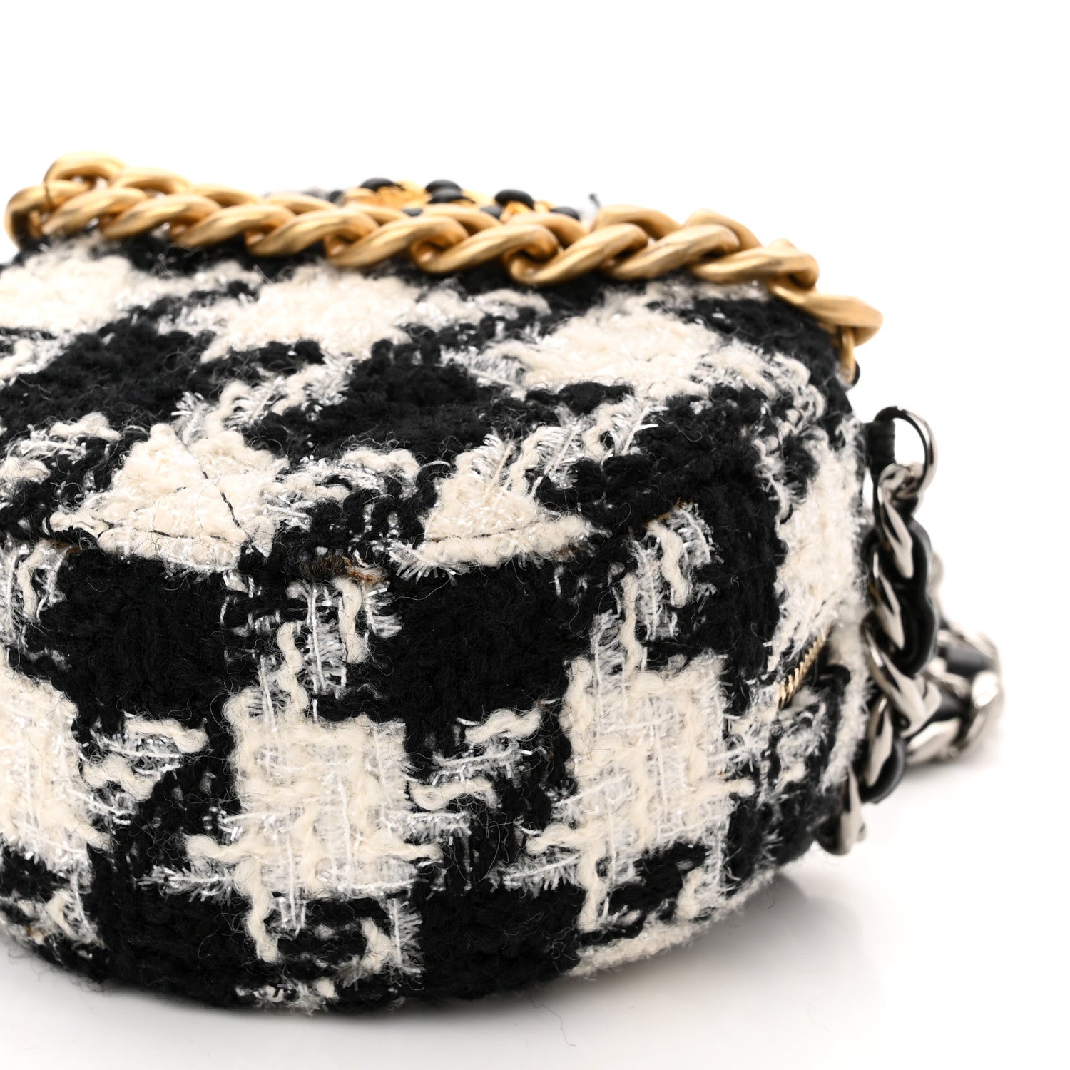 Chanel Wool Tweed Lambskin Quilted Chanel 19 Round Clutch With Chain and Coin Purse Black White 10 of 10