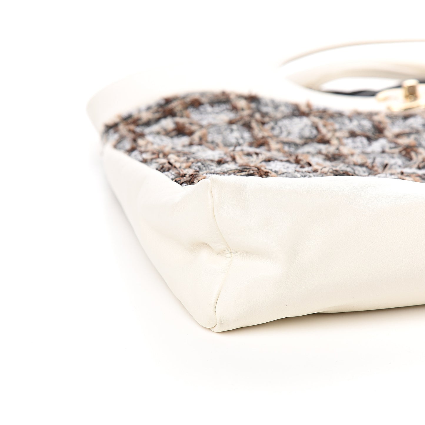 Tweed Calfskin Quilted Large 31 Shopping Bag White Multicolor