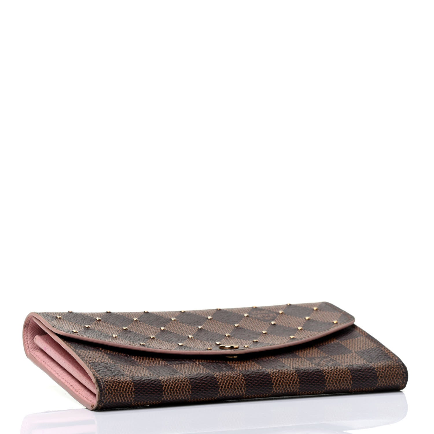 Louis Vuitton Damier Ebene Studded Sarah Wallet NM Rose Ballerine 3 of 5