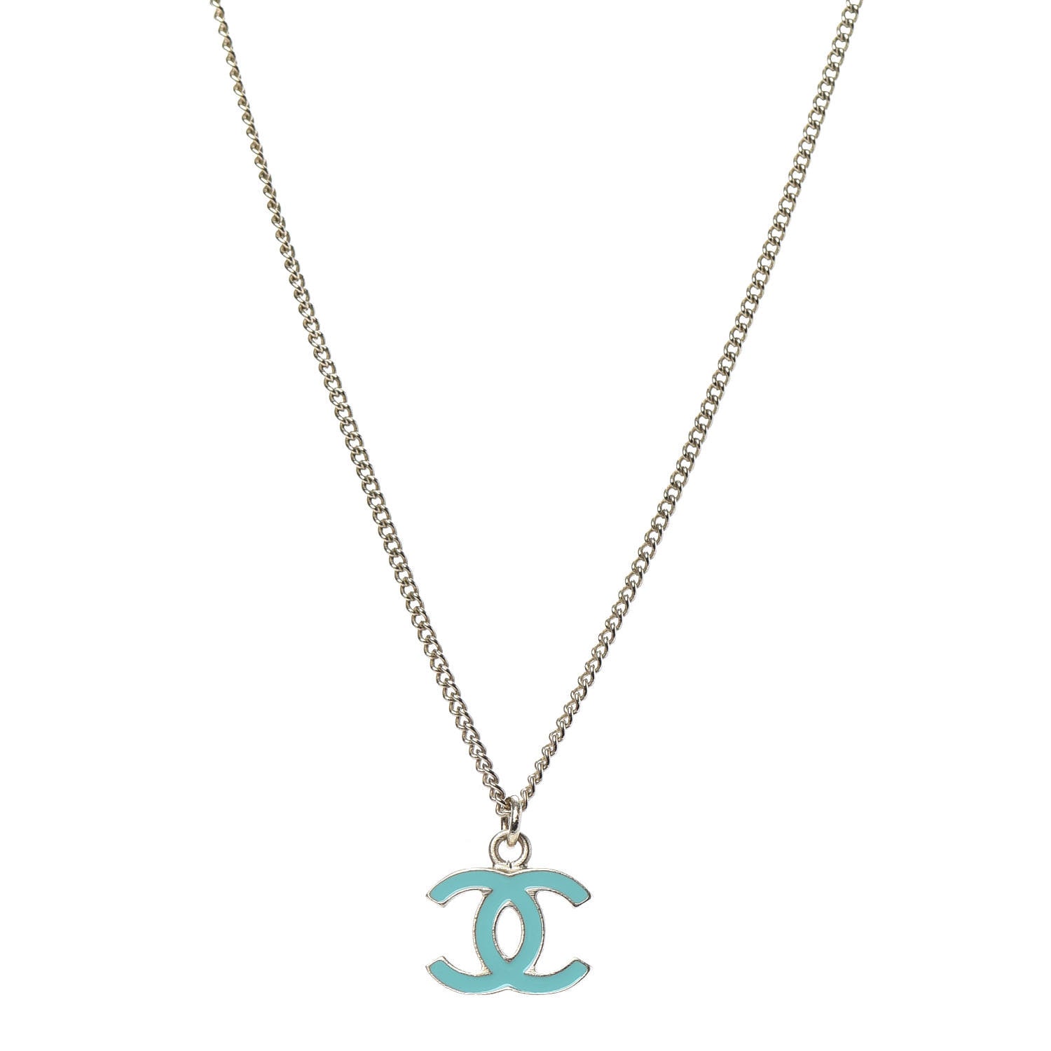 Chanel Enamel CC Necklace Blue Light Gold 1 of 5