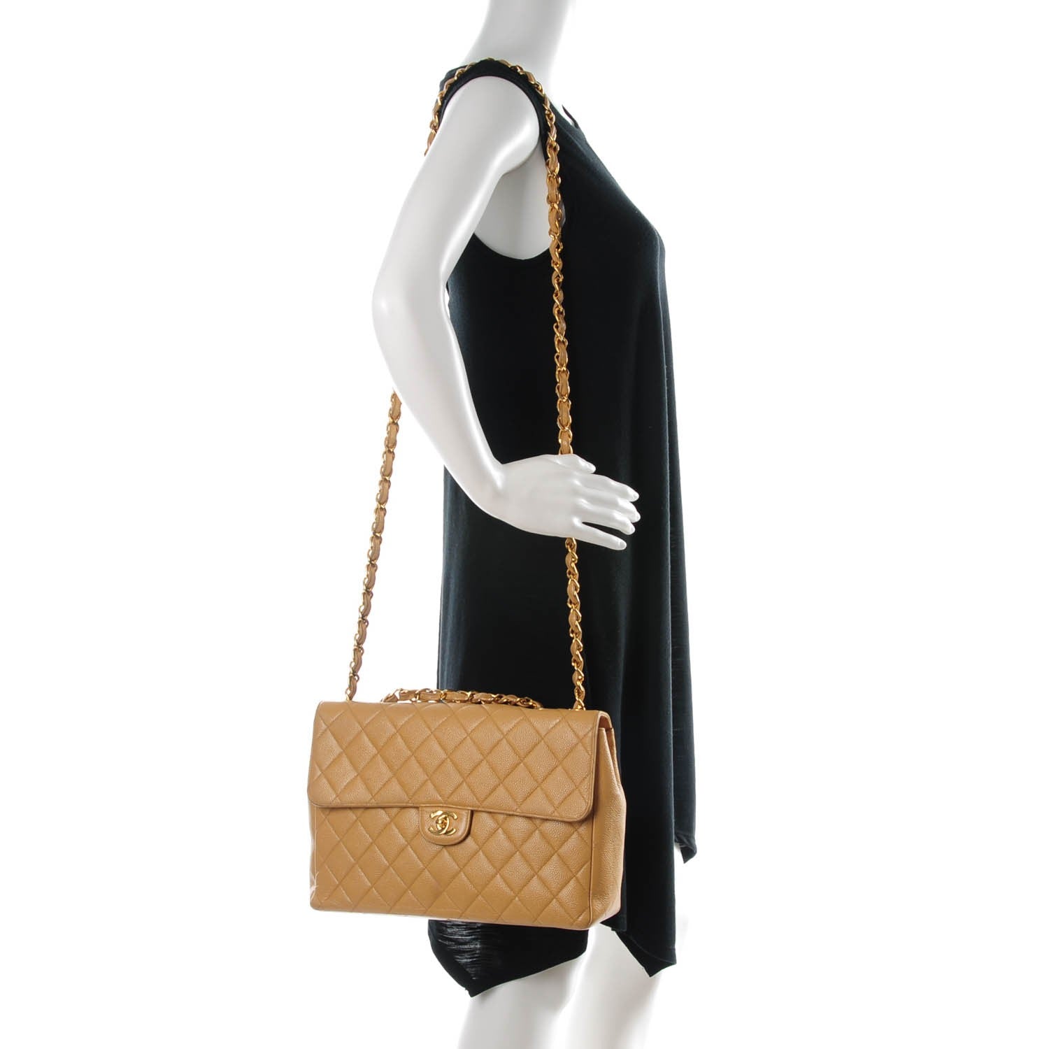 Chanel Caviar Quilted Jumbo Single Flap Beige 2 of 11
